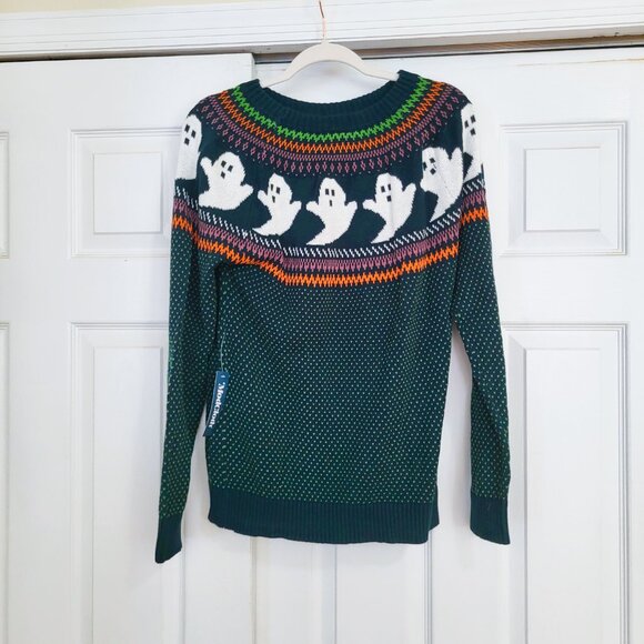 "You've Been Ghosted" Fair Isle Sweater Green Modcloth Size L Halloween - Picture 3 of 6